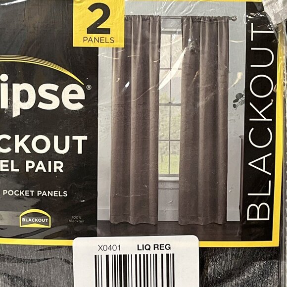Eclipse Blackout‎ Two Rod Pocket Panels Kerry Solid Black  2- 37"x95" - Picture 4 of 5